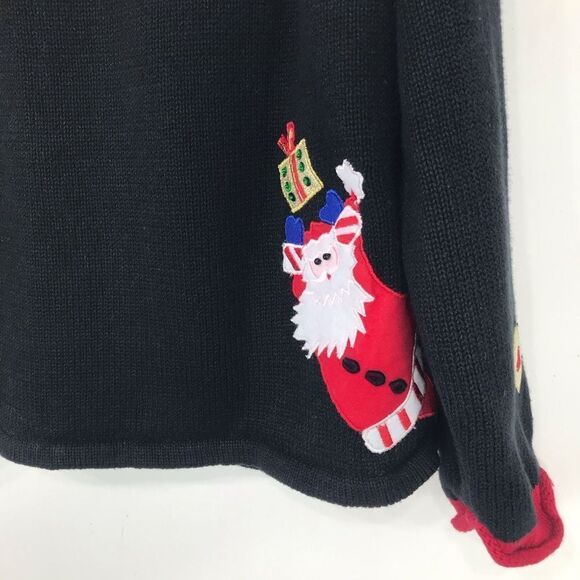 Tiara International Christmas Collection 2004 Black Red Santa Appliqué Cardigan - Picture 12 of 16